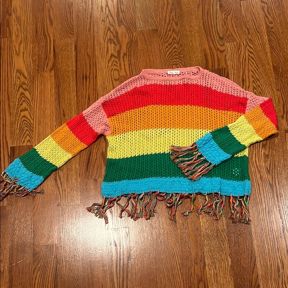 Pitusa Rainbow Striped Crochet Sweater - one size fits most (4-14)